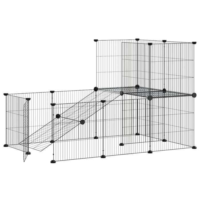 3114061 vidaXL Pet Cage with 20 Panels and Door Black 35x35 Cm