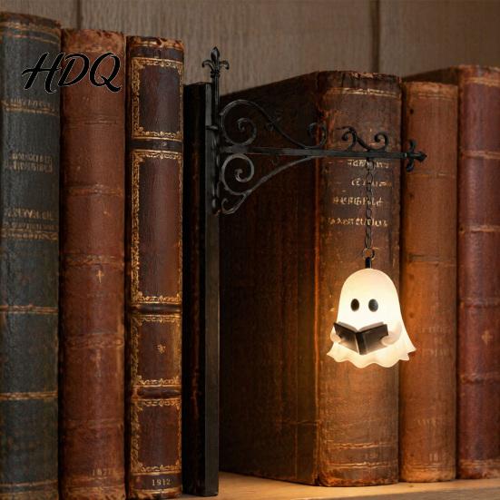 Decorative Chandelier Style Lamp Ghost Bookshelf Light Retro Lantern for Library Decor Warm LED Glow Night Light Reading Book Lovers Gothic Fantasy