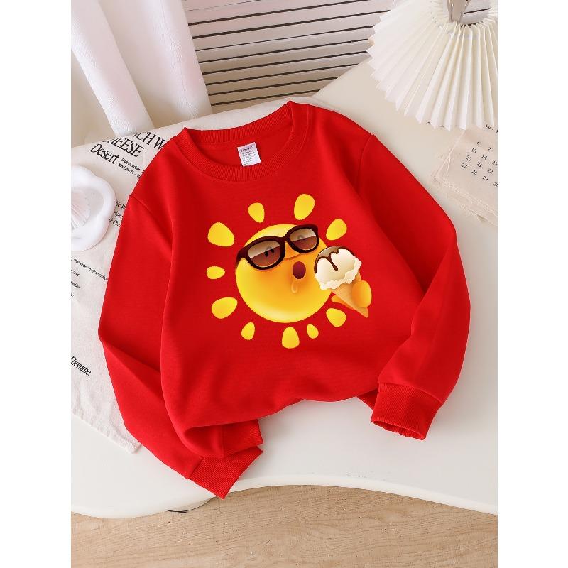 Kids Unisex Crewneck Sweatshirt, Luxury Rhinestone Satin Bow Print Soft Fleece Pullover For Kids Over 4 Years Old