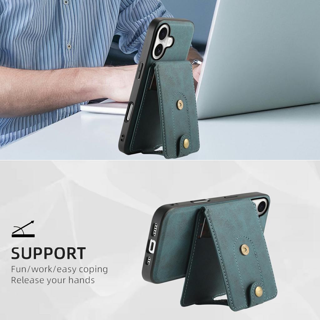 DENIOR D14 Für iPhone 17 Magnetische Hülle mit Abnehmbarem Kartenhalter Ständer PU+TPU+PC Handyhülle