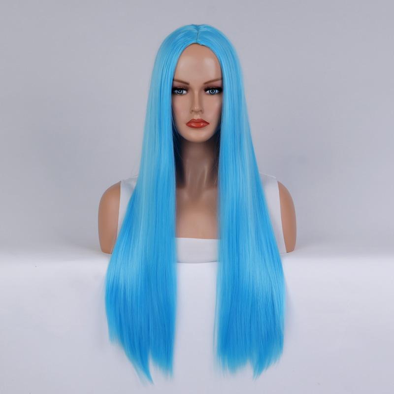 Long Straight Cosplay Wig with Middle Part Woman Anime Ombre Hallowmas Lolita Synthetic Wig Pink  Red Heat Resistant Hair