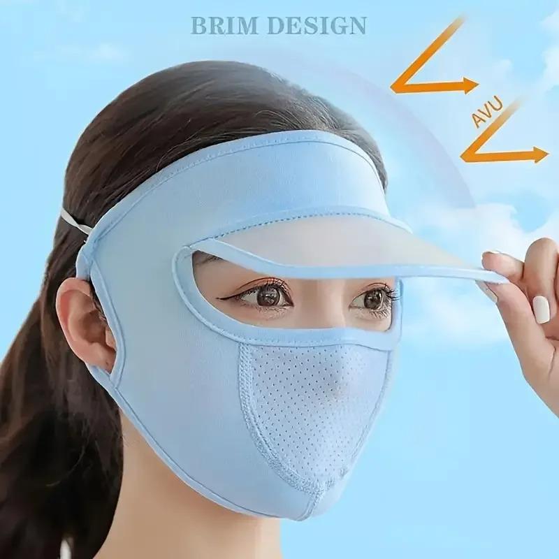 Ice Silk Face Mask UV Protection Breathable Cycling Cover with Brim Quick Dry Hanging Ear Headband Outdoor Accessories