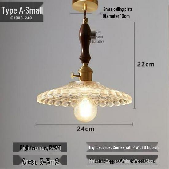 

Walnut French Brass Glass Chandelier for Restaurant, Bar, Bedroom, or Study Iron Plating Gold Base