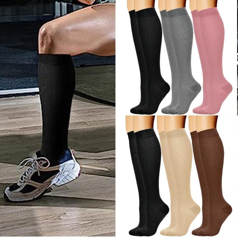 3 Pairs High Elastic Knee Length Compressed Socks for Sports Enthusiasts and Long Distances Traveling Fatigue Relief