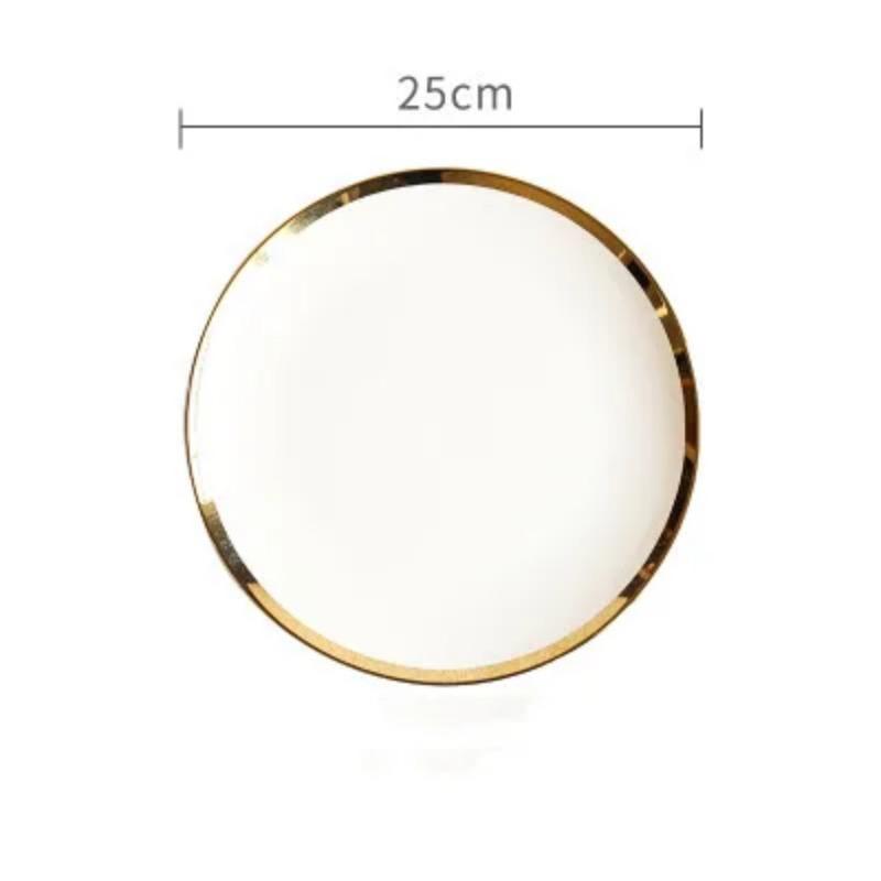 Ceramic Plate Round White Phnom Penh Silver 6/8/10Inch Edge Nordic El Bone Porcelain Western Snack Dish Home Kitchen Supplies
