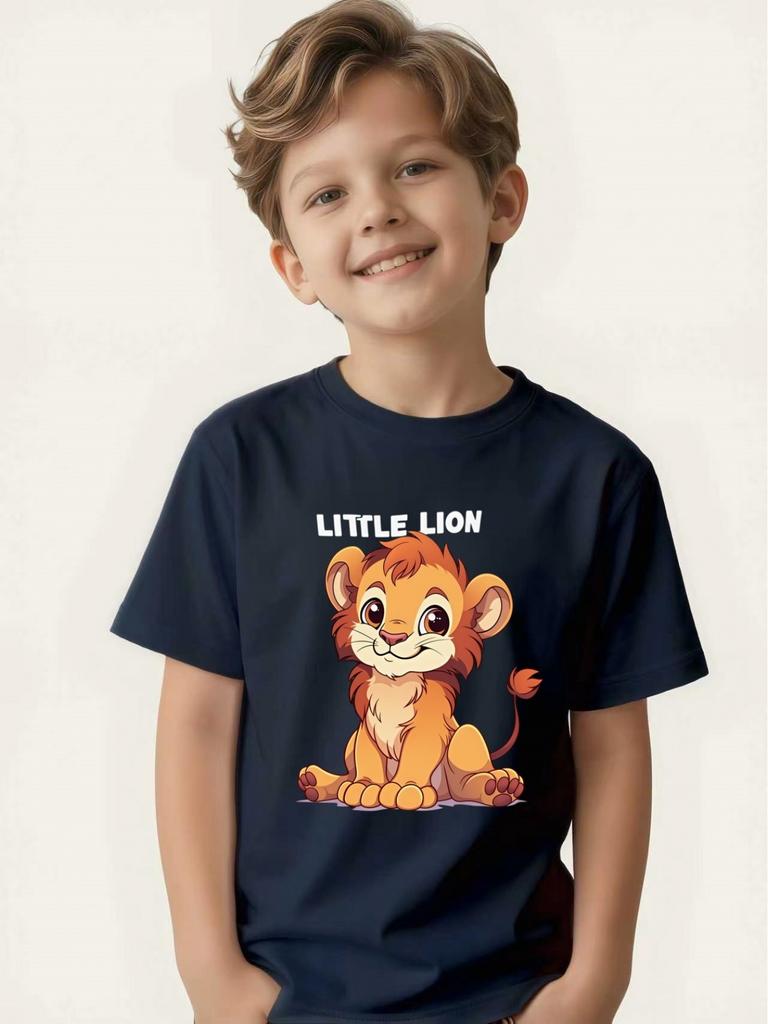 Cute Little Lion Boy T-shirt Summer Short-sleeved Versatile Casual Top