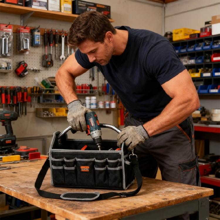 Sturdy Water Resistant Hand Carry Tool Organizer With Multiple Pockets And Reinforced Bottom For Mechanics And Technical Workers