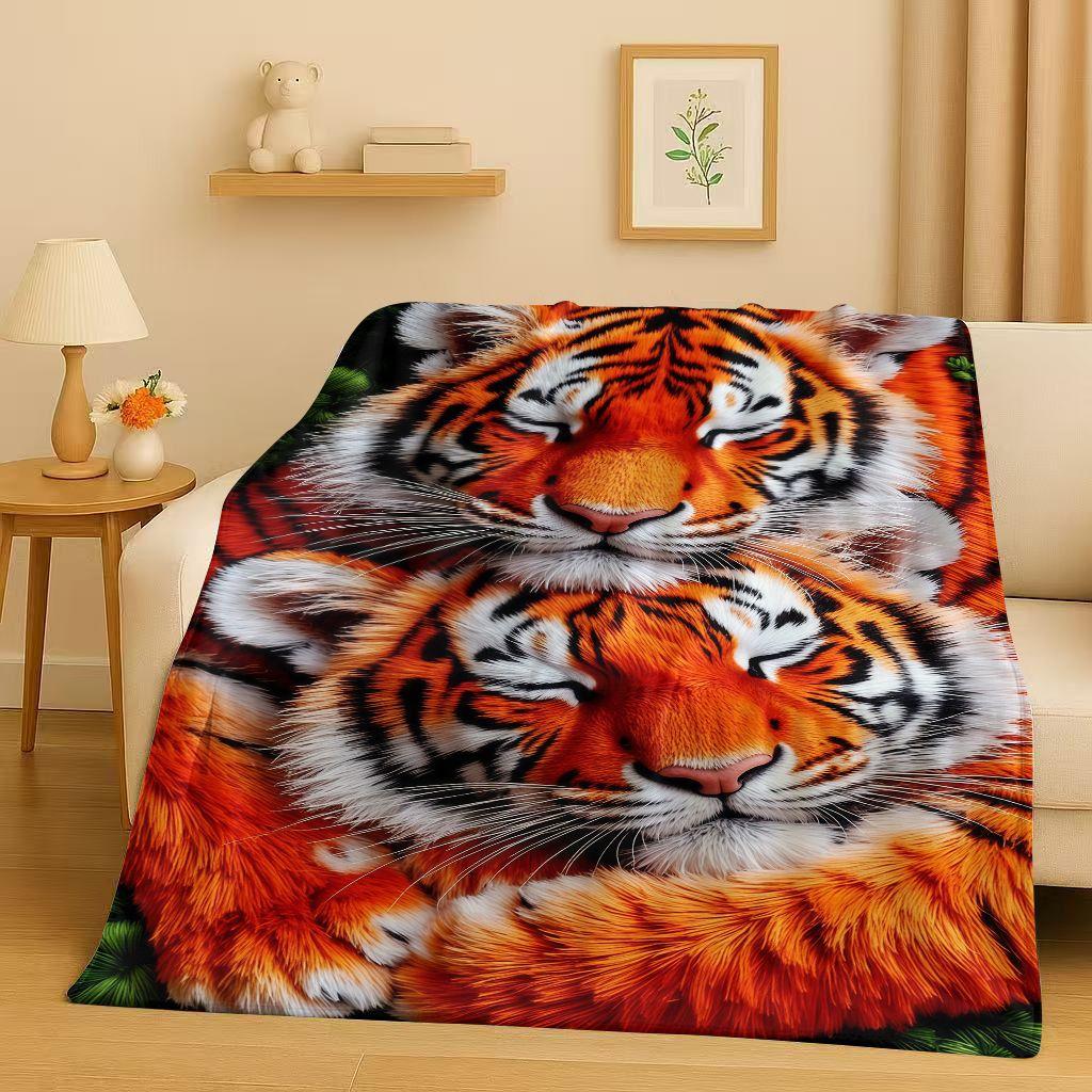 26 Style Tiger Lion Beast Art Cartoon Flannel Blanket,Ultra Soft Warm Plush Throw for Home Bedroom Bed Sofa Cover Office Travel