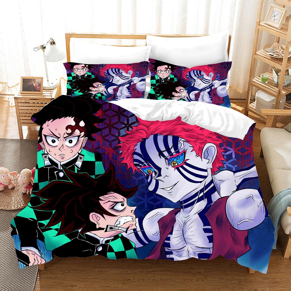 Cartoons Demon Slayer 2_3pcs Bedding Sets Duvet Cover Set With Pillowcase Twin Full Queen King Bedclothes Bed Linen Home Textile