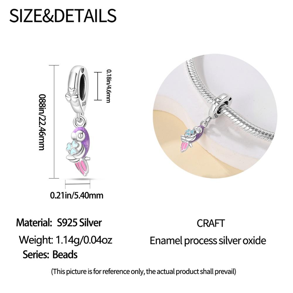 Original Copper Charms Luxury Purple Parrot Animal Pendant Beads Fit Bracelet Diy Women Making Delicate Gift