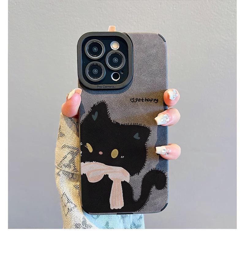 

Applicable Apple 17promax mobile phone case cute scarf black cat iphone16pro protective case apple 16e