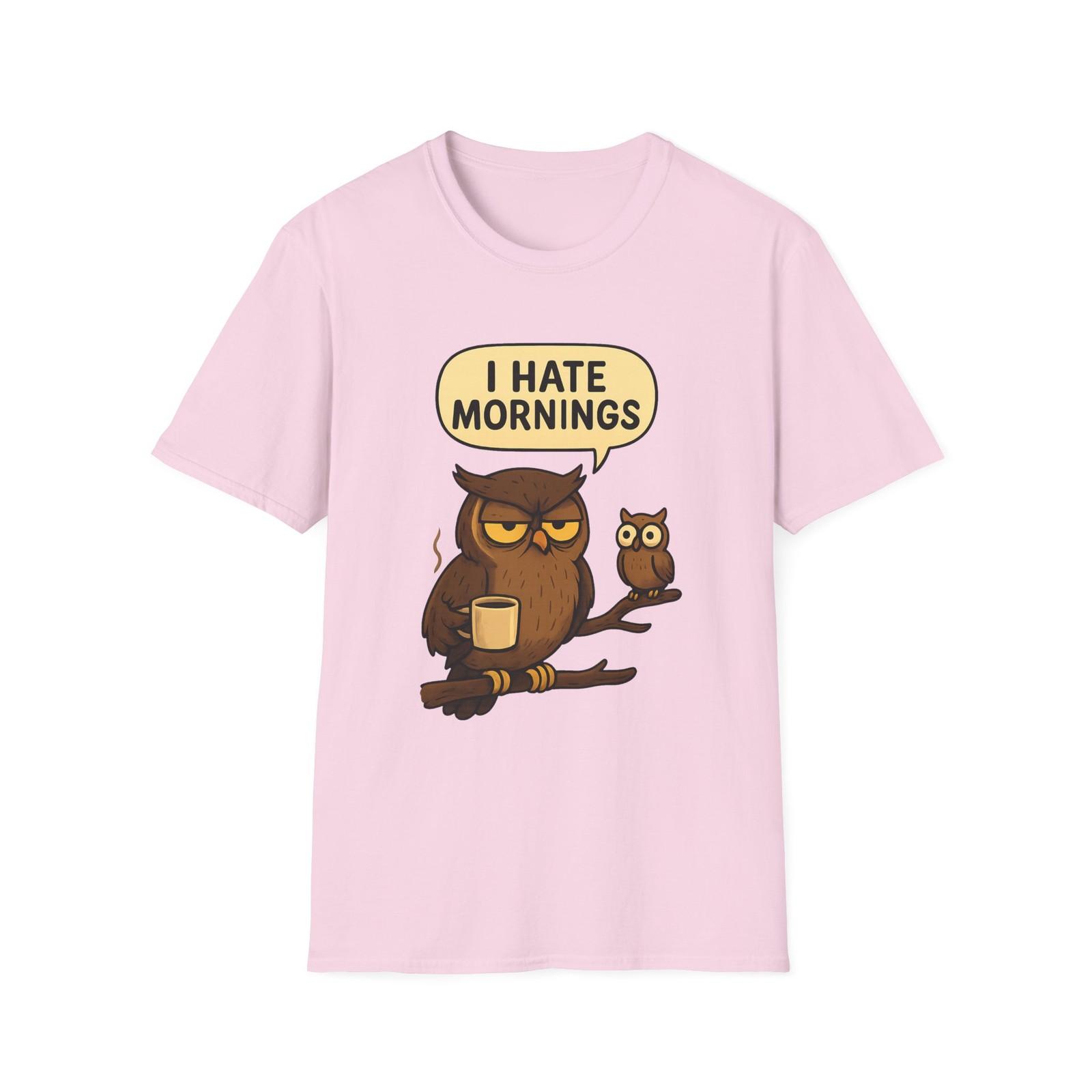 Unisex Softstyle Grumpy Owl Coffee T-Shirt Mens Womens Tees Top - Funny Bird Cartoon Moody Morning 2XL