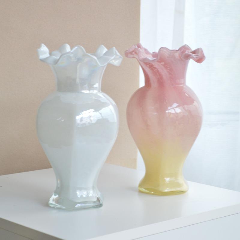 Glass Flower Vase Luxury Aesthetic Flowers Vase Modern Colorful Creative Vases Ornaments Living Room Decorative Accessories