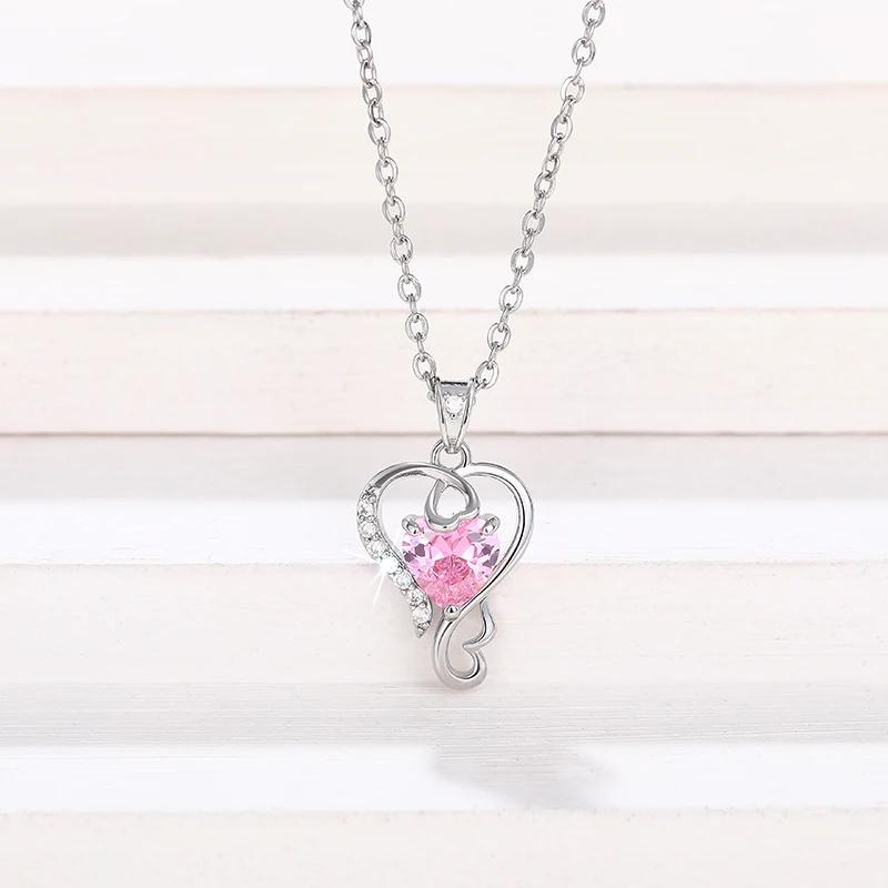 Xiaomi Huitan Temperament Sweet Bridal Wedding Necklace Heart Pink CZ Pendant Luxury Silver Color Aesthetic Love Jewelry for Women