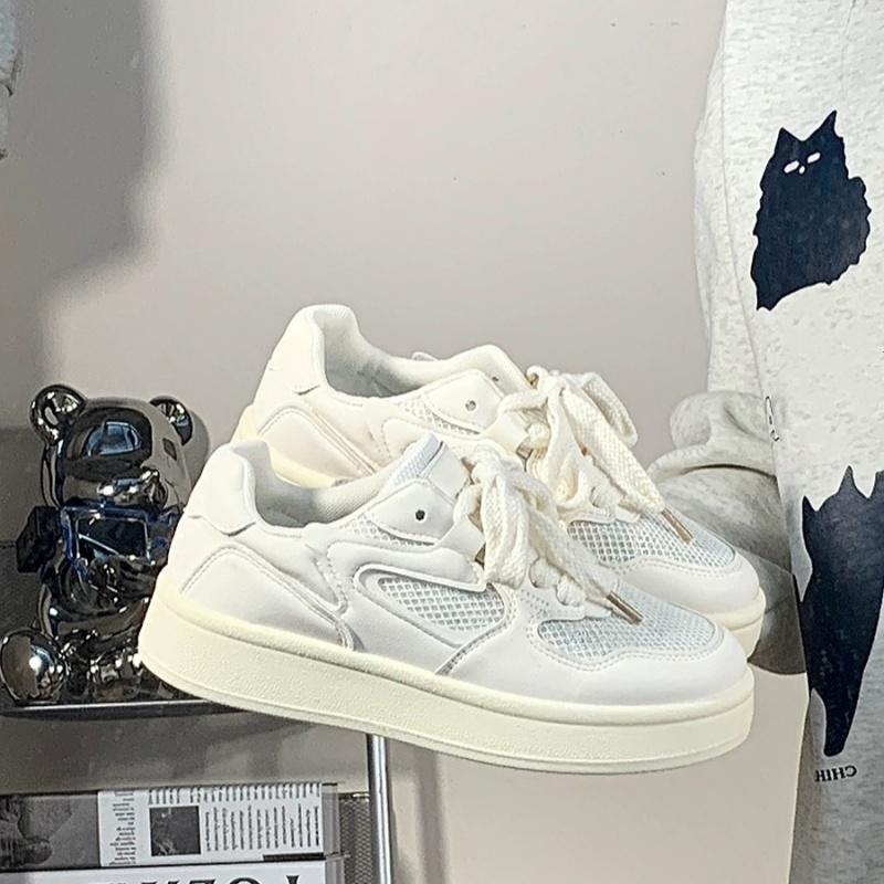 Spring and Summer Flat-bottomed Round-toe Mesh Breathable and Comfortable White Shoes New Casual Fashion Sports Running Shoes