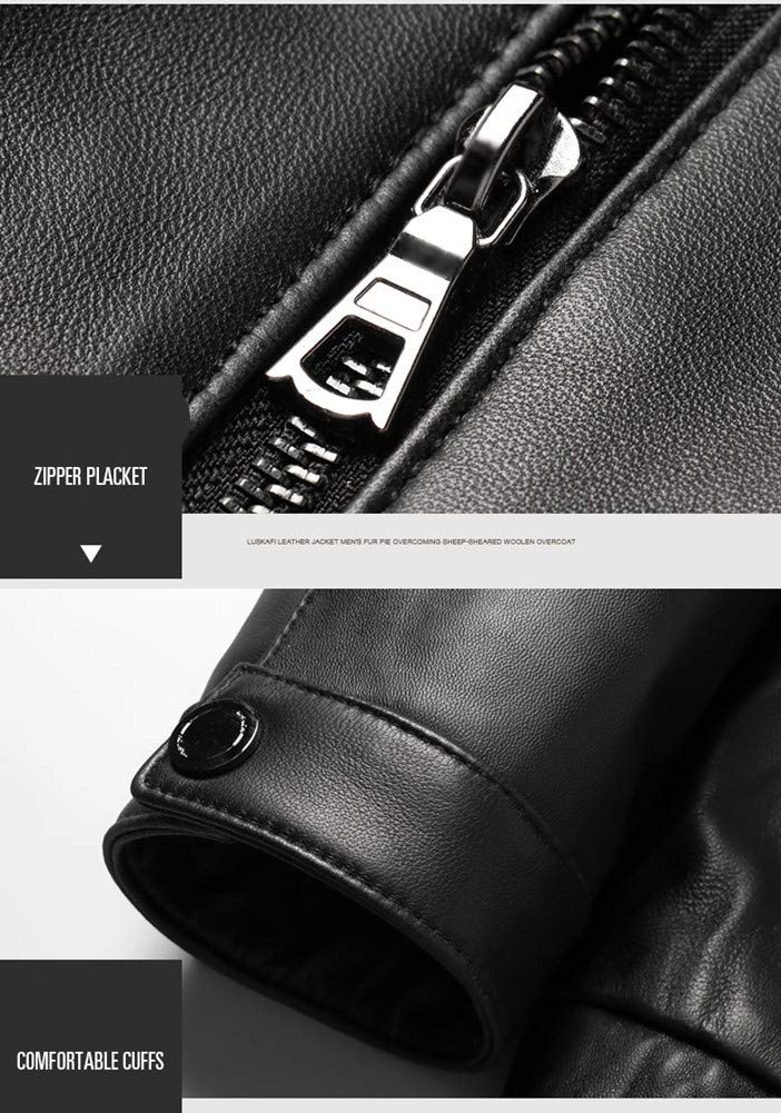 JINLUN Leather Single Genuine Lambskin Stand Men's Jacket, Rider, Leather, Black, Collar, Fall/Winter