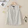 ZANZEA Women Casual V-neck Summer Sleeveless Stripe Tank Tops
