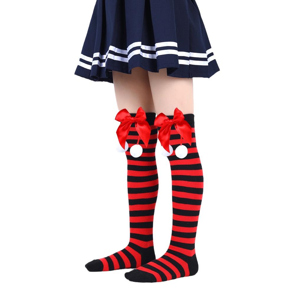 Cute Butterfly Bow Christmas Socks For Girls Long Tube Polyester Fabric