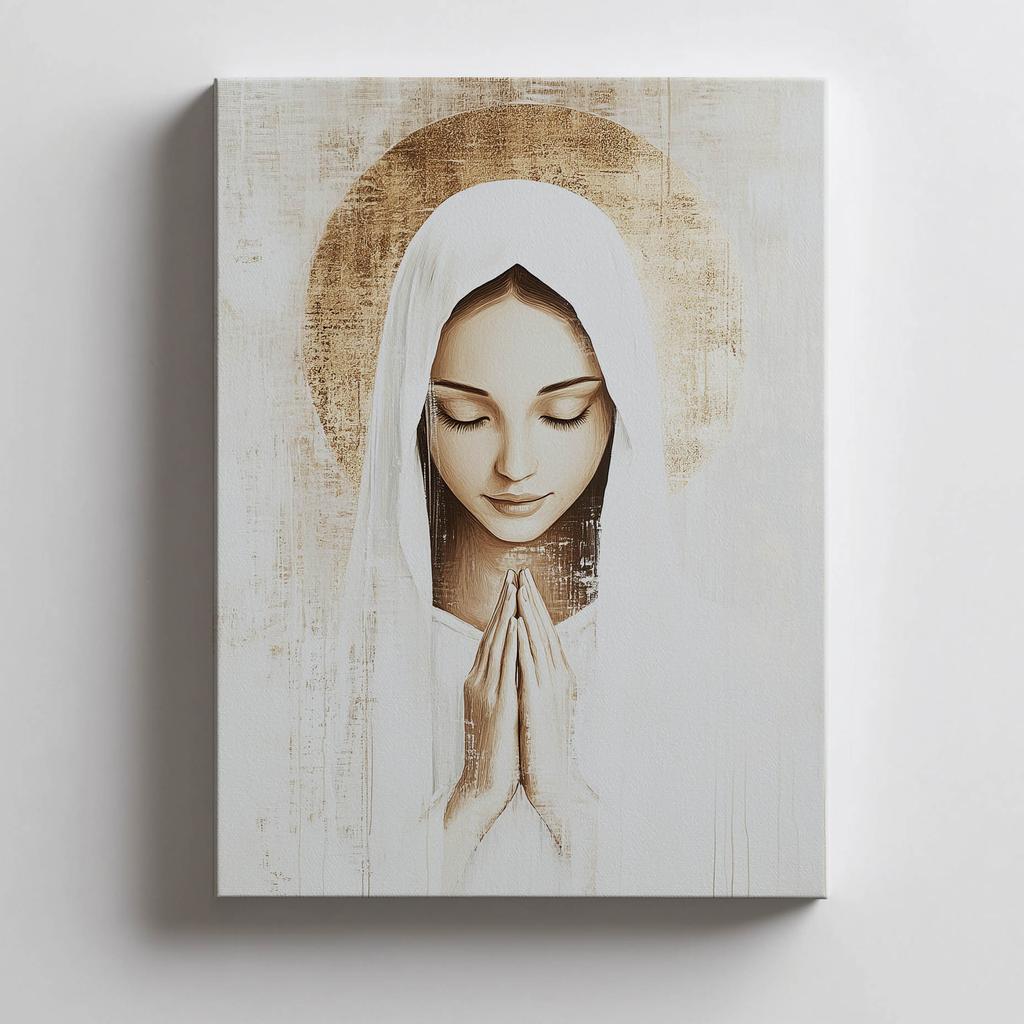 Modlitwa Maryi W Ciszy Modlitwa Maryi W Ciszy, 30X40 Cm, Rama Drewniana Biała, Papier Matowy 230 Gsm