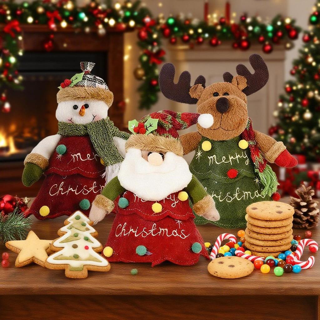Weihnachts-Goodie-Bags 3 Stück Wiederverwendbare Reißverschlusstasche 3D-Puppe Weihnachtsmann Schneemann Reh Weihnachts-Geschenktüten für Süßigkeiten Leckerbissen Kekse