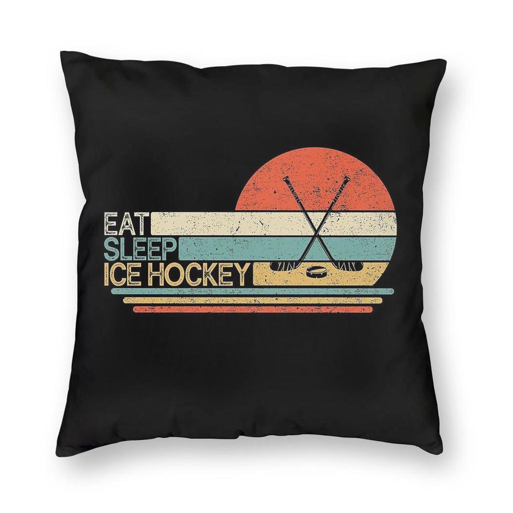 Ice Hockey Eat Sleep Square Pillowcase Polyester Linen Velvet Pattern Zip Decorative Pillow Case Bed Cushion Cover