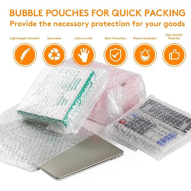 100PCS Clear Bubble Pouches Wrap Bags, 8 x 12 Inch Bubble Out Bag Pouch for Packing & Shipping, Double Layer Bubble Cushion Wrap Bags Protective