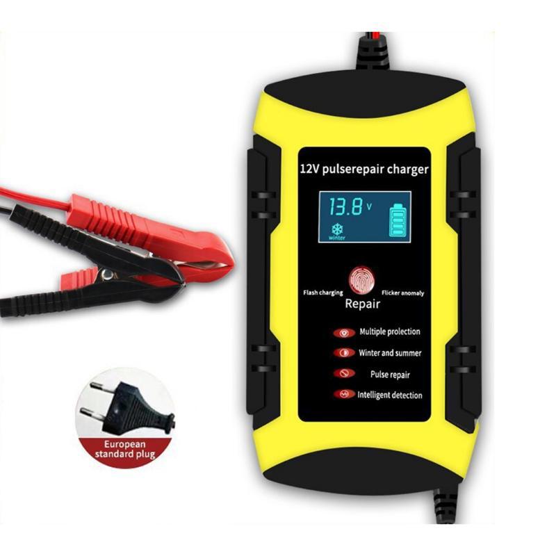 12V 6A Vollautomatisches Autobatterieladegerät 110V bis 220V Schnelles Power-Puls-Reparaturladen für Nass-Trocken-Bleisäure mit digitalem LCD-Display