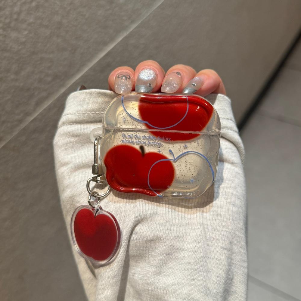 Ins Korean Ink Splashing Graffiti Red Apple Airpods4 Protective Case Airpod3 Suitable for Apple Pro Earphone Case