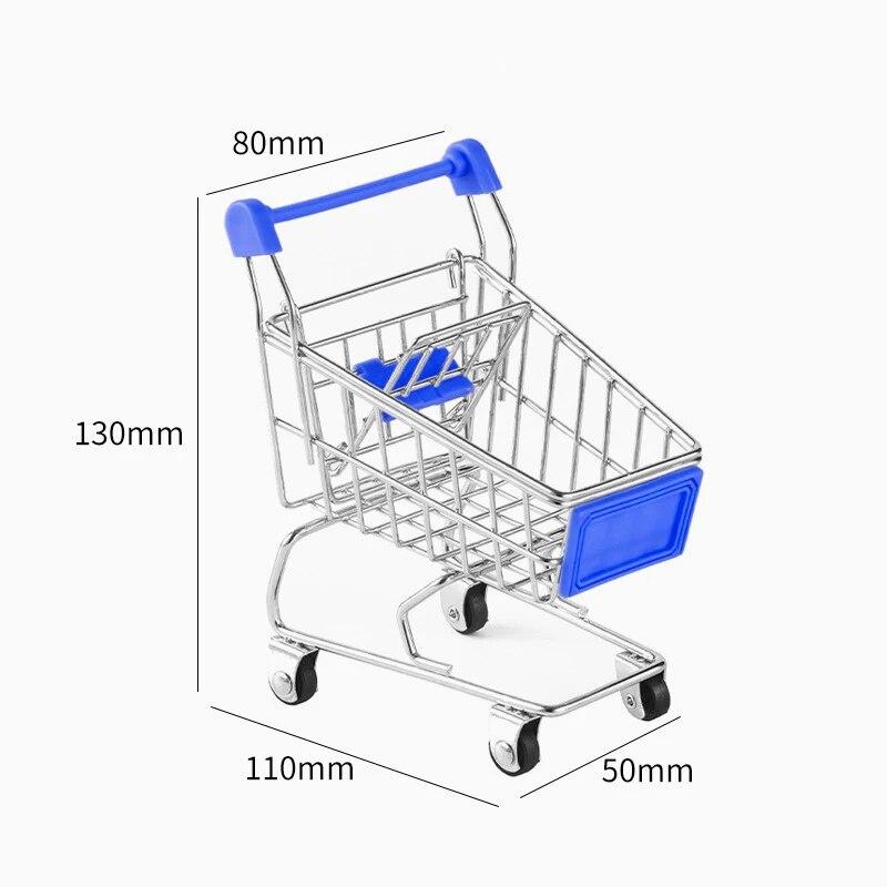 Model Mini Cărucior de Cumpărături Simulat pentru Copii Cărucior de Mână Model Metalic Mașină de Depozitare Ornament de Depozitare Multifuncțional de Birou Model