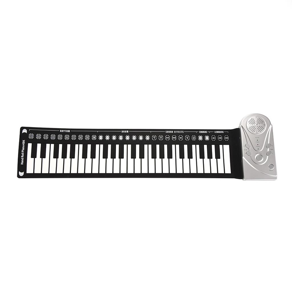Portable 49 Keys Electronic Keyboard Hand Rolling Up Piano for Children Kids Beginners(Silver)