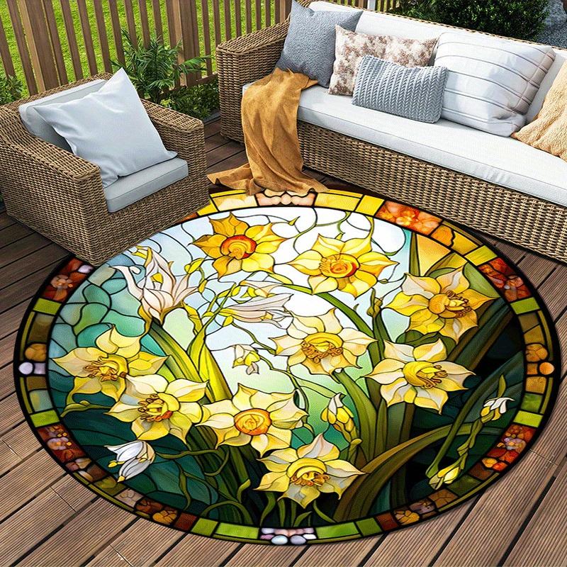 1pc Flower Round Rug, Outdoor Indoor Area Rug Floor Mat, Doorway Decoration Rug, Floor Mat Living Room Bedroom Decoration Christmas Decor 80cm by 80cm