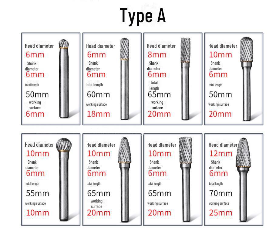 6mm Handle Tungsten Steel Grinding Head Carbide Rotary File for Polishing and Milling