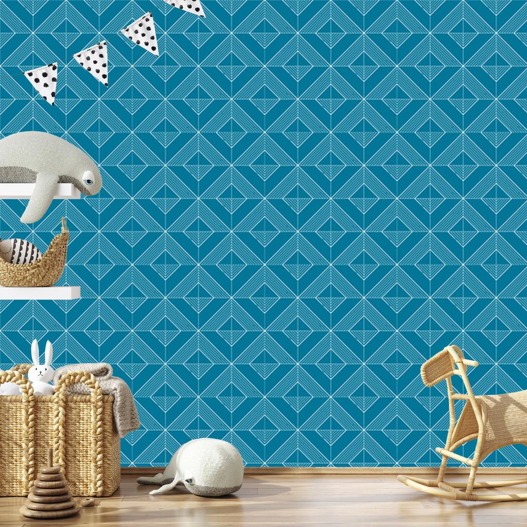 Geometric Diamonds Turquoise Wallpaper, Fine Detail 50x1000
