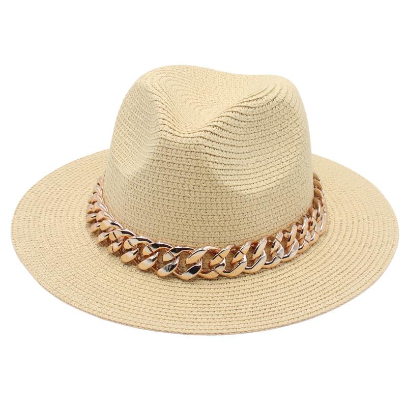 

Large Gold Acrylic Top Hat Panama Straw Hat European And American Style Jazz Hat Men And Women Spring And Summer Cool Beach Hat One size fits all [flat-brimmed straw hat]