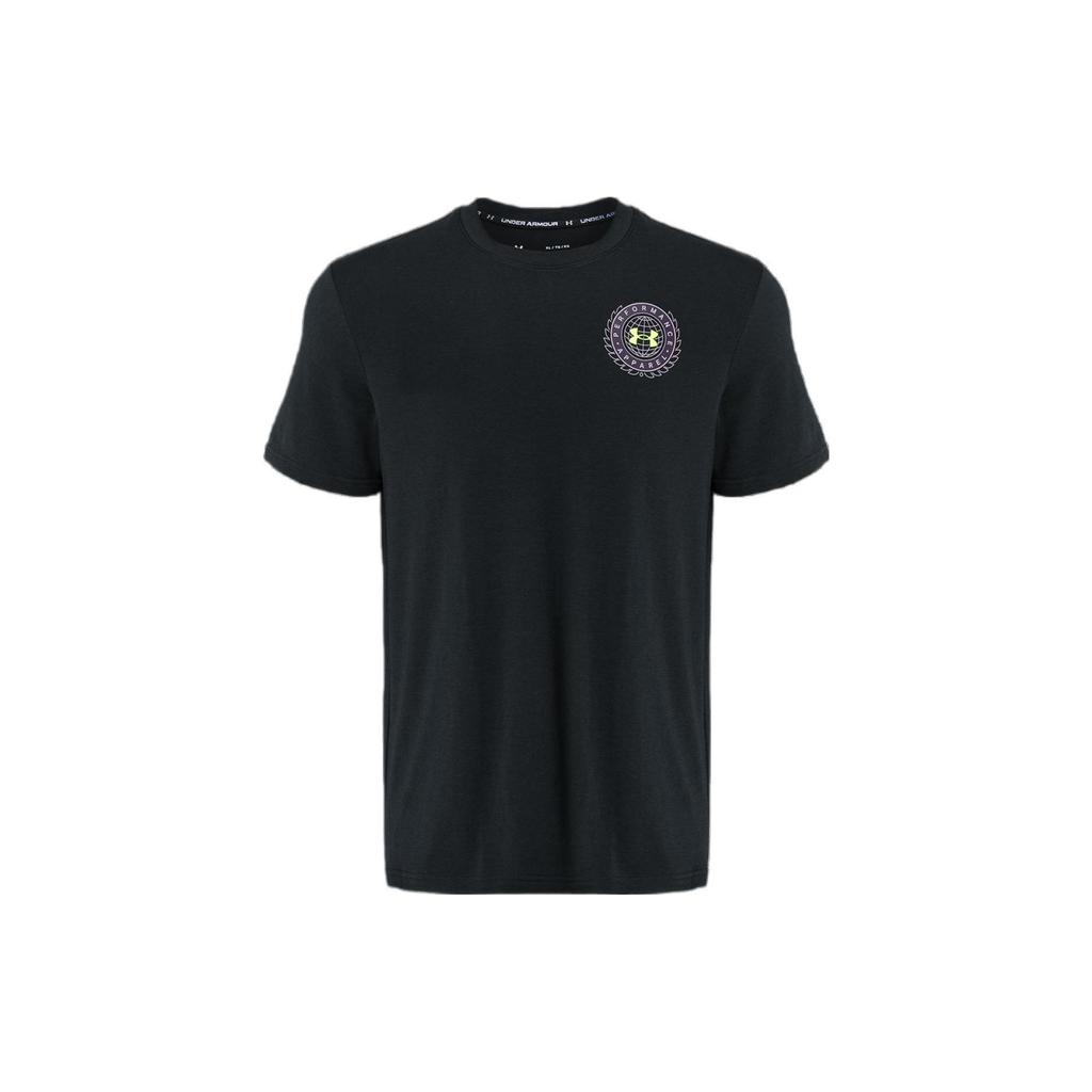 Under Armour Logo Print Round Neck Short Sleeve T-Shirt Men Tops Black 1366471-001