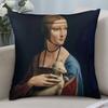 1 Stuk Dame Met Een Hermelijn Kunst Kussenhoes, Polyester 2D Dubbelzijdig Bedrukte Kussenhoes, Da Vinci Beroemd Schilderij Sierkussenhoes