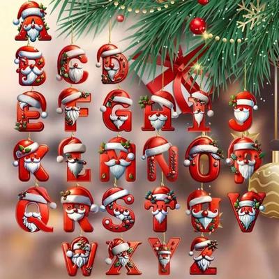 26 Buchstaben Weihnachtsschmuck Personalisierter Weihnachtsmann Monogramm Anfangsbuchstabe Weihnachtsbaumanhänger für Baum DIY Basteln Heimdeko
