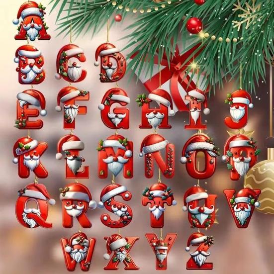 26 Letters Christmas Ornaments Personalized Santa Claus Monogram Initial Letter Xmas Tree Pendant for Tree DIY Craft Home Decor