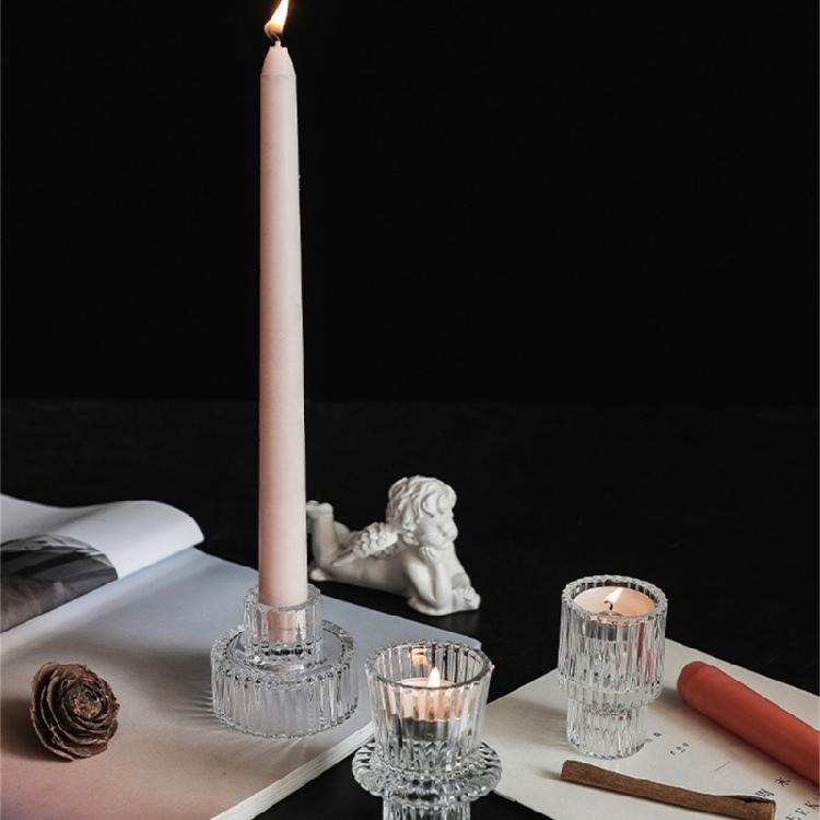 Clear Glass Candle Holder Vertical Stripe Candle Holder for Weddings Restaurant