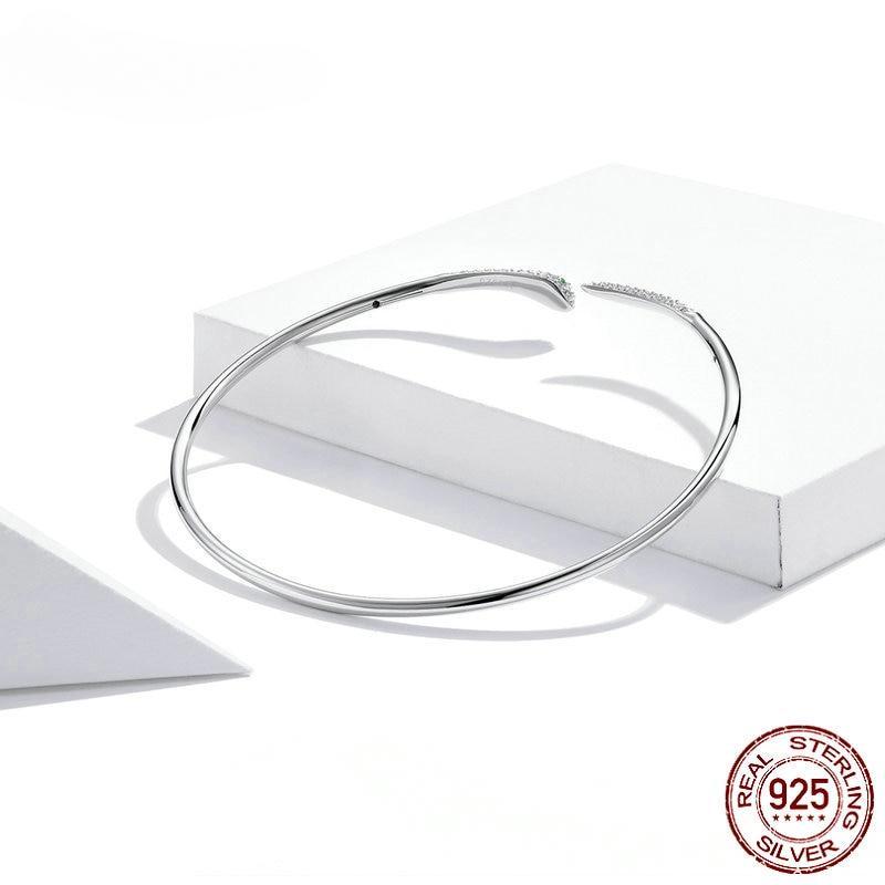 Bamoer Silver Snake Opening Bracelet 925 Sterling Silver Spirit Snake Bangle Bracelet Gift For Women Engagement Jewelry Scb206