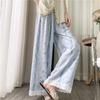 Lace Pants, Butterfly Knot Cotton Silk Printed Wide Leg Pants, Women's Spring And Summer Elastic Waist High Waist Pants, Cartoon Cute Cool Pants