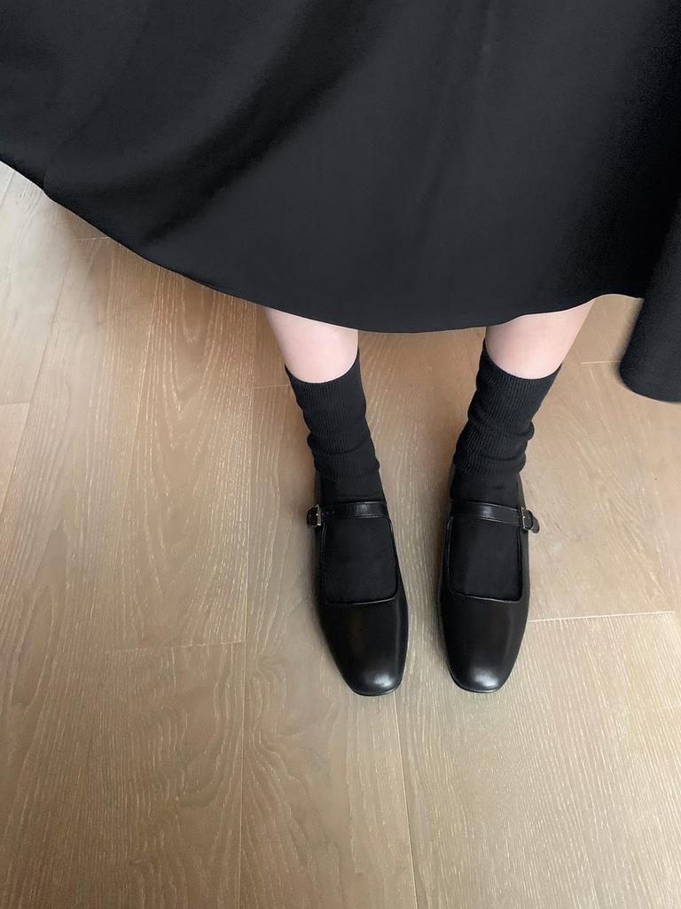 Su Yinyin's gleiche retro vielseitige quadratische Leder-Einspangen-Ballerinas für Damen, Frühling und Herbst kleine Lederschuhe