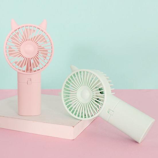 Handheld Fan Cartoon Cat Ear Design Adjustable Wind Speeds Battery Operated Pocket Fan Quiet Low-Noise Motor Cooling Fan
