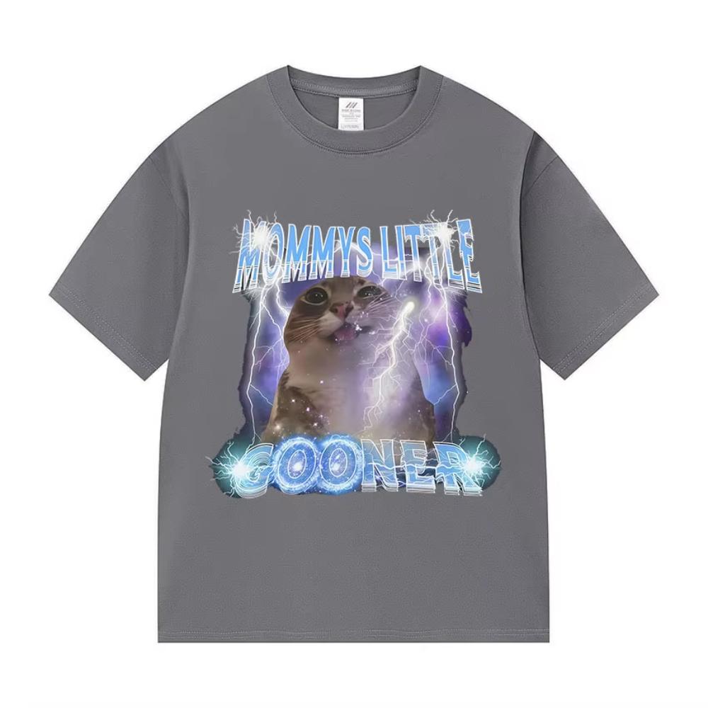 Mama's Kleiner Gooner Lustiges Katzen-Meme Grafik T-Shirt Herren Damen Mode Harajuku Baumwoll-T-Shirts Retro Übergroßes Kurzarm-T-Shirt