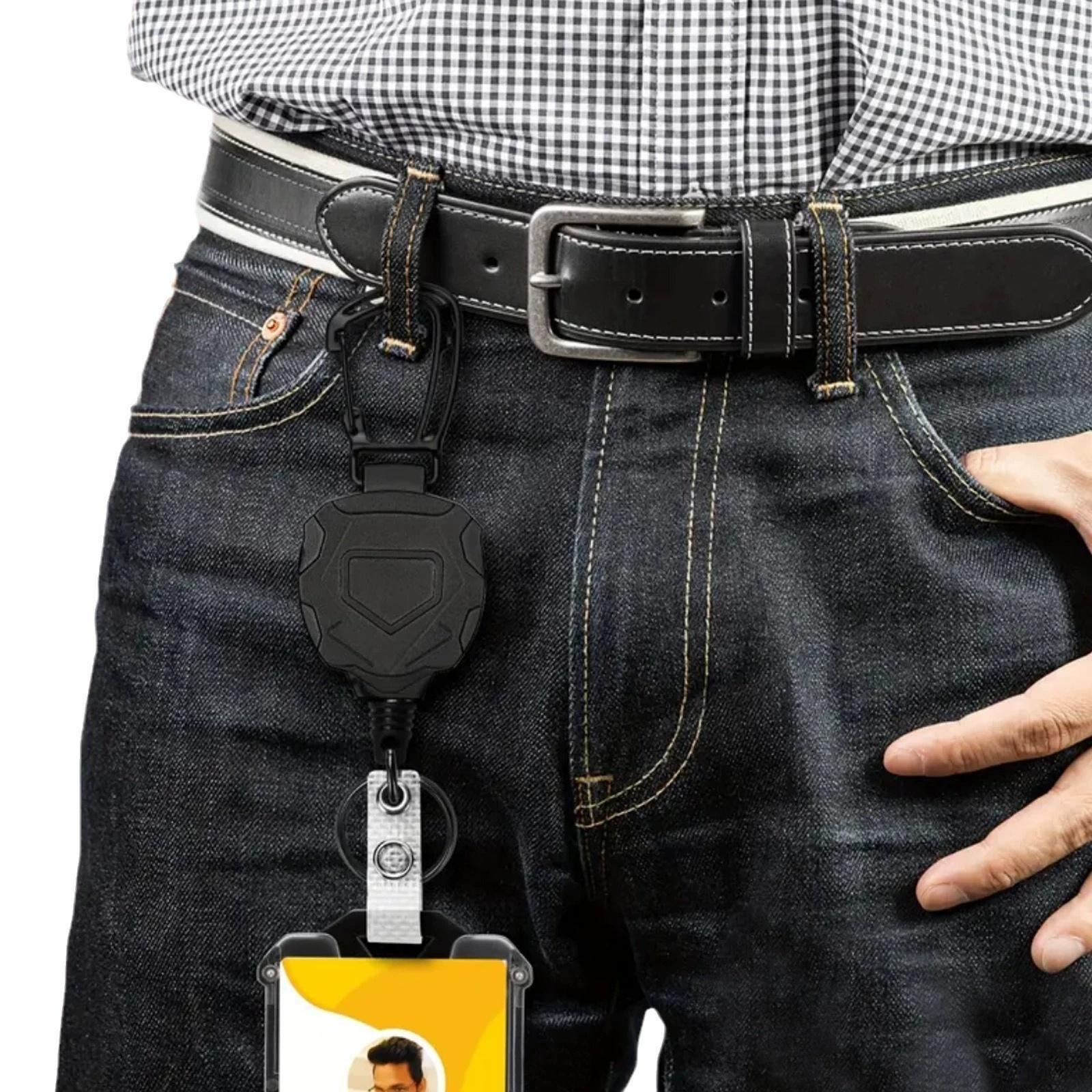 Plastic carabiner heavy-duty mecha-style ID badge holder - large capacity, high-elastic retractable clip, work badge case, durab nero