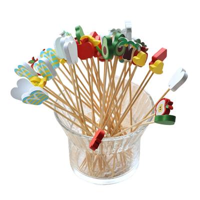 100PCS Disposable Cocktails Picks, Natural Bamboo Stick, with Beach Fruits Palm Trees Decoration, Fruit Picks for Parties And Picnic Plating
