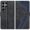 Coque Rabat - BOOLING - pour Samsung Galaxy S25 Ultra - Cuir PU Noir Bleu Marine - 2 Verres Trempés
