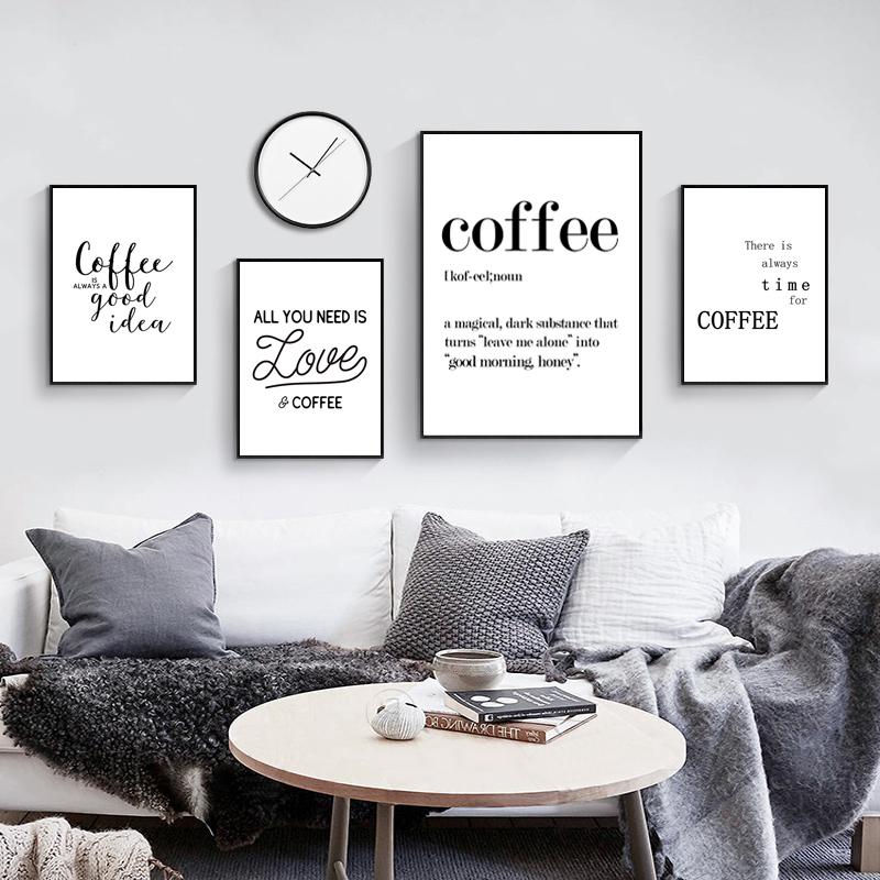But First Coffee Quotes Kitchen Canvas Painting Nordic Black White Posters Print Modern Wall Art Picture Bar Cafe Decor HD3093