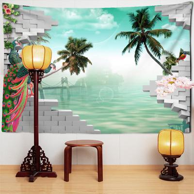 Peacock Ocean Landscape Tapestry Wall Hanging Bohemian Aesthetic Room Hippie Living Room Home Decor Background