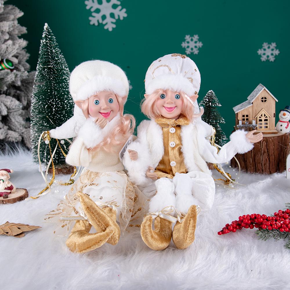 White & Gold Dreamy Christmas Elf Doll Set